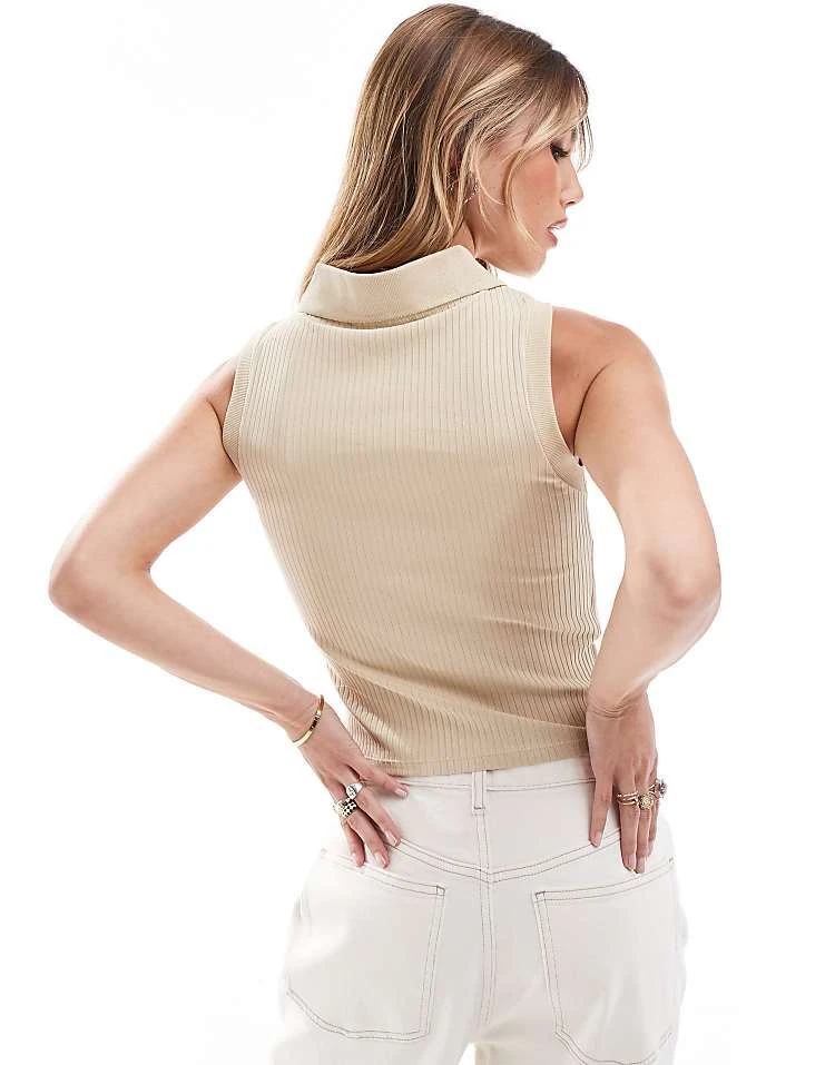 Mango Button Through Sleeveless Textured Top In Beige For Women 4 Mango Button Through Sleeveless Textured Top In Beige For Women - Image 4