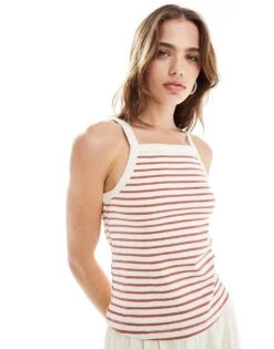 Mango Stripe Square Neck Cami Vest In Red For Women -Mango Sales 206563568 1 red 1
