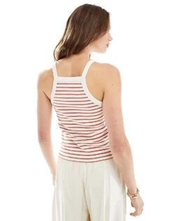 Mango Stripe Square Neck Cami Vest In Red For Women -Mango Sales 206563568 3