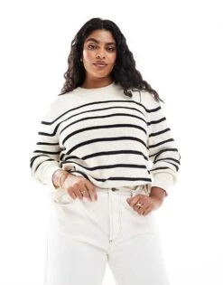 Mango Curve Striped Lightweight Jumper In White For Women 9 Mango Curve Striped Lightweight Jumper In White For Women -Mango Sales 206563612 1 white 1