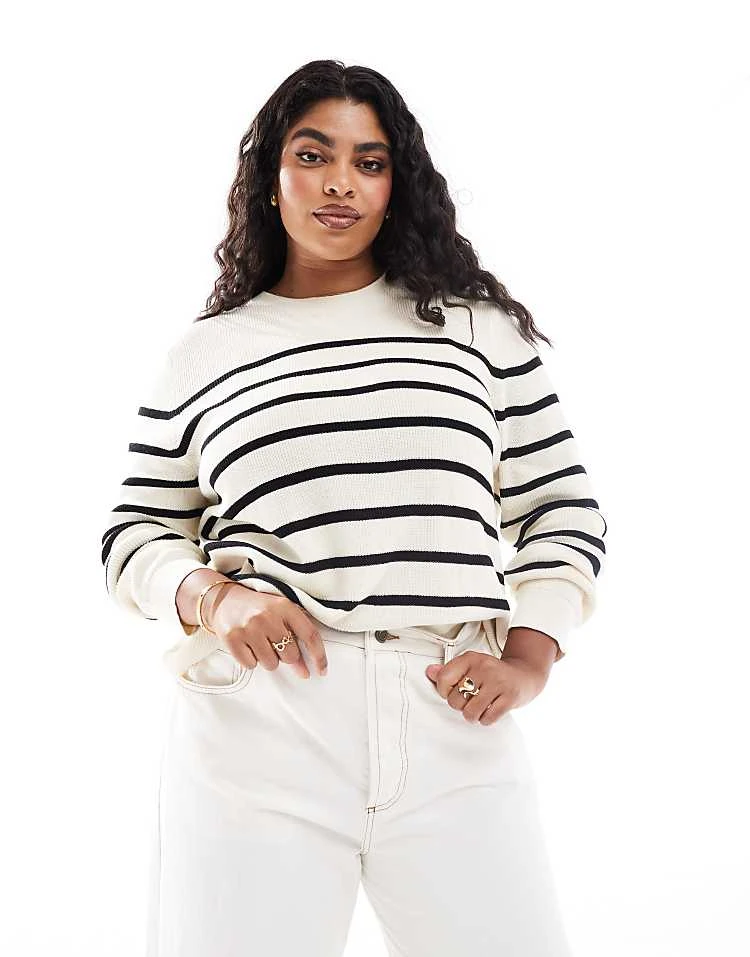 Mango Curve Striped Lightweight Jumper In White For Women 1 Mango Curve Striped Lightweight Jumper In White For Women