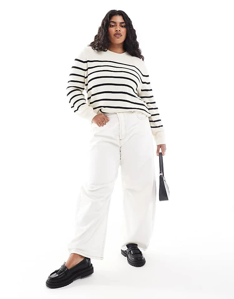 Mango Curve Striped Lightweight Jumper In White For Women 2 Mango Curve Striped Lightweight Jumper In White For Women - Image 2