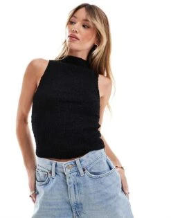 Mango High Neck Sleeveless Top In Black For Women