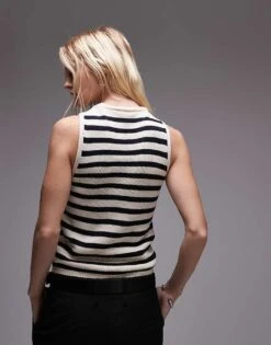 Mango Sleeveless Cropped Knitted Stripe Top In Black For Women -Mango Sales 206563880 4