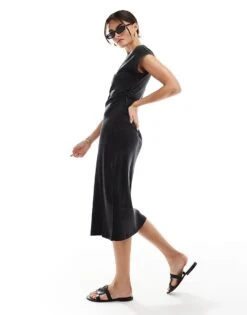 Mango Short Sleeve Jersey Midi Dress In Black For Women -Mango Sales 206563893 1 black 1