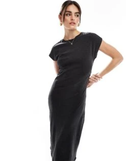 Mango Short Sleeve Jersey Midi Dress In Black For Women -Mango Sales 206563893 3