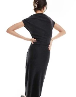 Mango Short Sleeve Jersey Midi Dress In Black For Women -Mango Sales 206563893 4