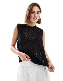 Mango Crochet Sleeveless Top In Black For Women -Mango Sales 206564024 1 black 1