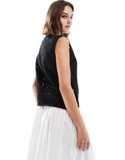 Mango Crochet Sleeveless Top In Black For Women -Mango Sales 206564024 4