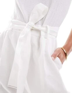 Mango Linen Mix Tie Waist Jumpsuit In White For Women -Mango Sales 206564061 4