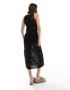 Mango Crochet V Neck Midi Dress In Black For Women -Mango Sales 206564117 4