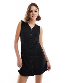 Mango Button Down Sleeveless Mini Dress In Black For Women