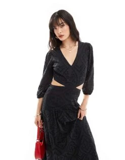 Mango Crochet Detail Cut Out Midi Dress In Black For Women -Mango Sales 206564281 1 black 1