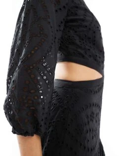 Mango Crochet Detail Cut Out Midi Dress In Black For Women -Mango Sales 206564281 3