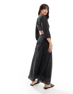 Mango Crochet Detail Cut Out Midi Dress In Black For Women -Mango Sales 206564281 4