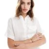 Mango Short Sleeve Linen Shirt In White For Women
