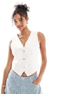Mango Denim Co-ord Waistcoat In White For Women