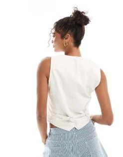 Mango Denim Co-ord Waistcoat In White For Women -Mango Sales 206564317 3