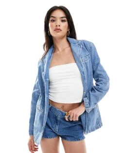 Mango Denim Blazer In Light Blue For Women -Mango Sales 206564533 3