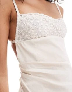 Mango Selection Linen Embroidered Panel Backless Midi Dress In Cream For Women -Mango Sales 206564638 3