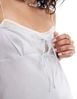 Mango Selection Bow Detail Double Layer Mini Dress In Light Blue For Women -Mango Sales 206564700 4