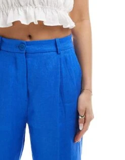 Mango Linen Elasticated Waist Slim Trouser In Blue For Women Light Blue -Mango Sales 206566155 5