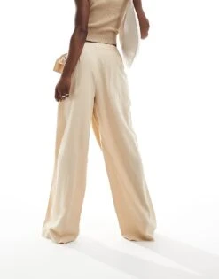 Mango Wrap Front Linen Mix Trouser In Beige For Women -Mango Sales 206566201 3