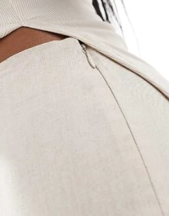 Mango Pull On Stretch Linen Trousers In Beige For Women -Mango Sales 206566216 3