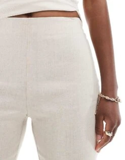 Mango Pull On Stretch Linen Trousers In Beige For Women -Mango Sales 206566216 5