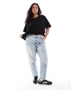 Mango Curve Relaxed Mom Jeans In Light Blue For Women