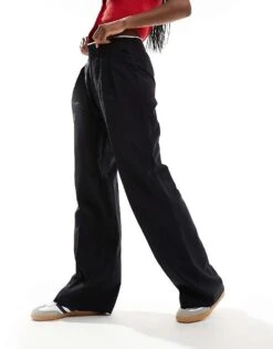 Mango Linen Mix Waistband Trouser In Black For Women