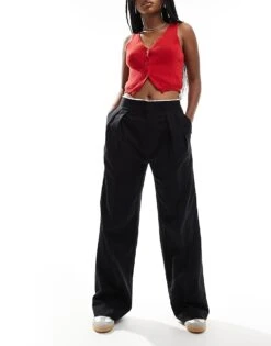 Mango Linen Mix Waistband Trouser In Black For Women -Mango Sales 206567296 5