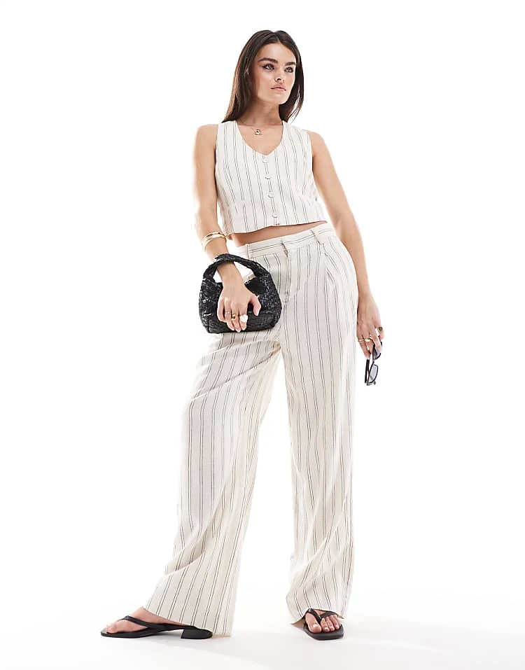 Mango Stripe Linen Mix Co-ord Trousers In White For Women 6 Mango Stripe Linen Mix Co-ord Trousers In White For Women - Image 6