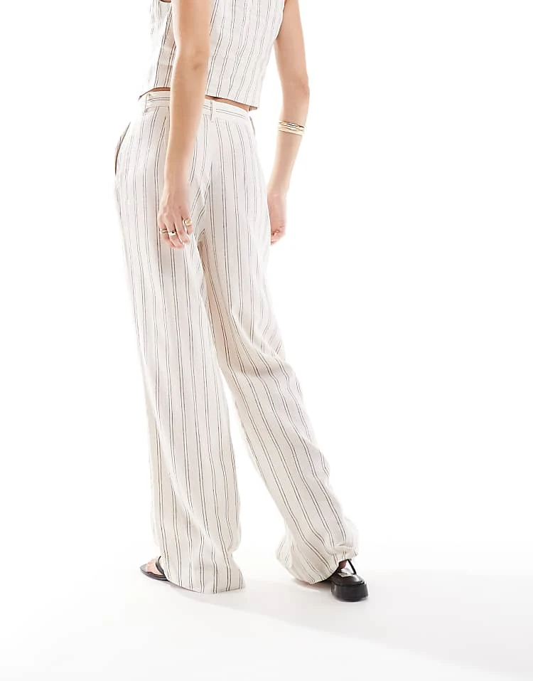 Mango Stripe Linen Mix Co-ord Trousers In White For Women 2 Mango Stripe Linen Mix Co-ord Trousers In White For Women - Image 2