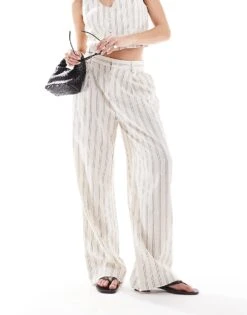 Mango Stripe Linen Mix Co-ord Trousers In White For Women 8 Mango Stripe Linen Mix Co-ord Trousers In White For Women -Mango Sales 206567303 3