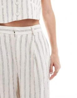 Mango Stripe Linen Mix Co-ord Trousers In White For Women 9 Mango Stripe Linen Mix Co-ord Trousers In White For Women -Mango Sales 206567303 4