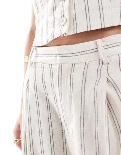 Mango Stripe Linen Mix Co-ord Trousers In White For Women 10 Mango Stripe Linen Mix Co-ord Trousers In White For Women -Mango Sales 206567303 5