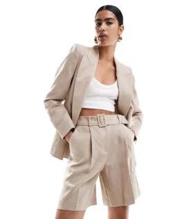 Mango Linen Co-ord Shorts In Light Beige For Women -Mango Sales 206567330 3