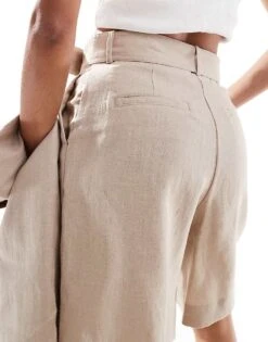 Mango Linen Co-ord Shorts In Light Beige For Women -Mango Sales 206567330 4