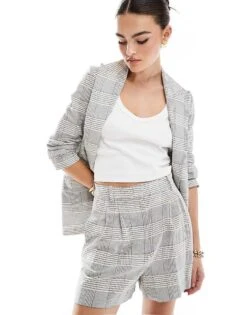 Mango Checked Blazer And Pull On Shorts Co-ord Set In Grey 7 Mango Checked Blazer And Pull On Shorts Co-ord Set In Grey -Mango Sales 206567337 1 grey