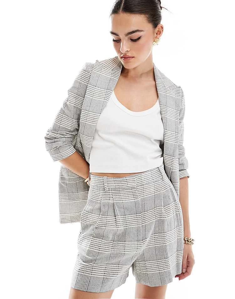 Mango Checked Blazer And Pull On Shorts Co-ord Set In Grey 3 Mango Checked Blazer And Pull On Shorts Co-ord Set In Grey - Image 3