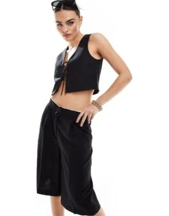 Mango Linen Mix Tie Front Waistcoat & Trousers Co-ord Set In Black -Mango Sales 206567482 1 black