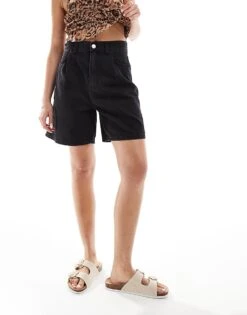 Mango High Waist Slouchy Denim Shorts In Black For Women