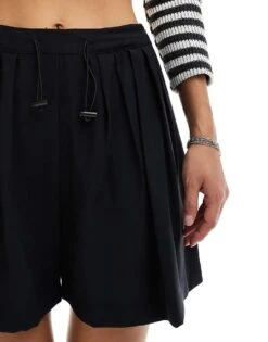 Mango Drawstring Waist Shorts In Black For Women -Mango Sales 206568568 4