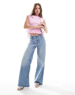 Mango Raw Hem Denim Jacket And Raw Waistband Jeans Co-ord Set In Light Blue -Mango Sales 206568687 1 lightblue 1