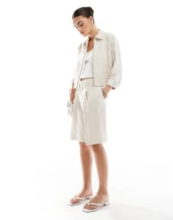 Mango Slim Linen Co-ord Shorts In Beige For Women -Mango Sales 206569404 1 beige 1