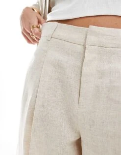 Mango Slim Linen Co-ord Shorts In Beige For Women -Mango Sales 206569404 3