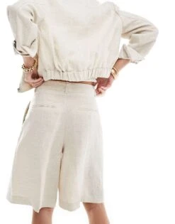 Mango Slim Linen Co-ord Shorts In Beige For Women -Mango Sales 206569404 5