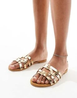 Mango Caged Flat Sandal In Gold For Women
