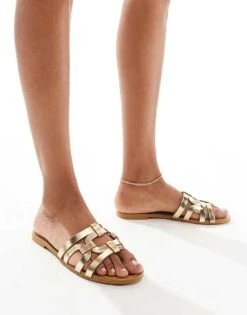 Mango Caged Flat Sandal In Gold For Women -Mango Sales 206571433 3